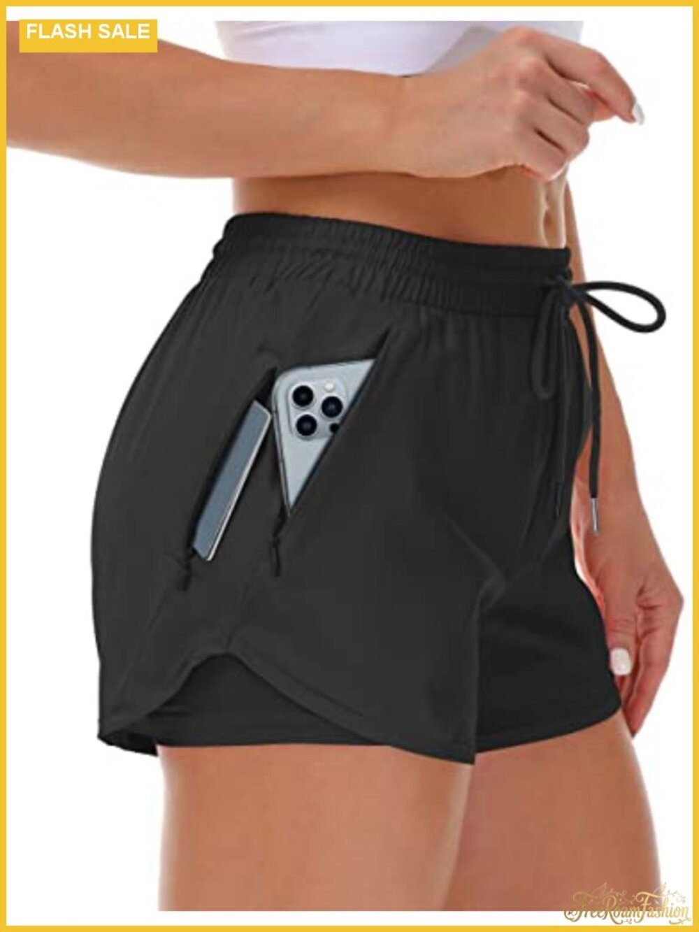 Women's Running Shorts with Liner, 3 Zipper Pockets, Double Layer Quick Dry